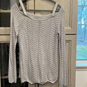Silver, sparkle long sleeve, off the shoulder thin sweater
